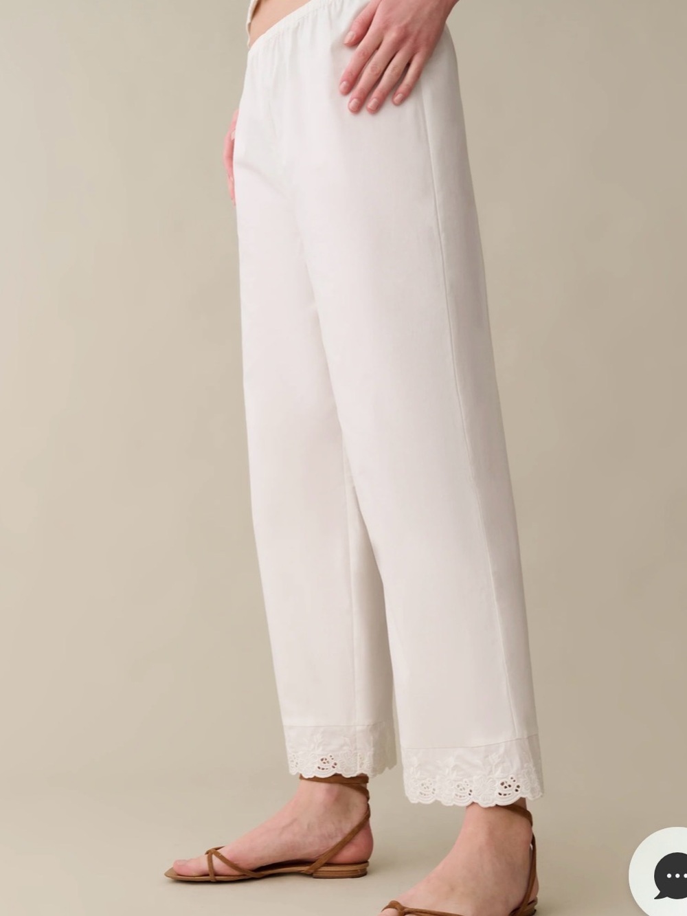 NWT Women’s White Wide-Leg Lace-Hem Pants. 100% cotton. Aneta Cotton Pant